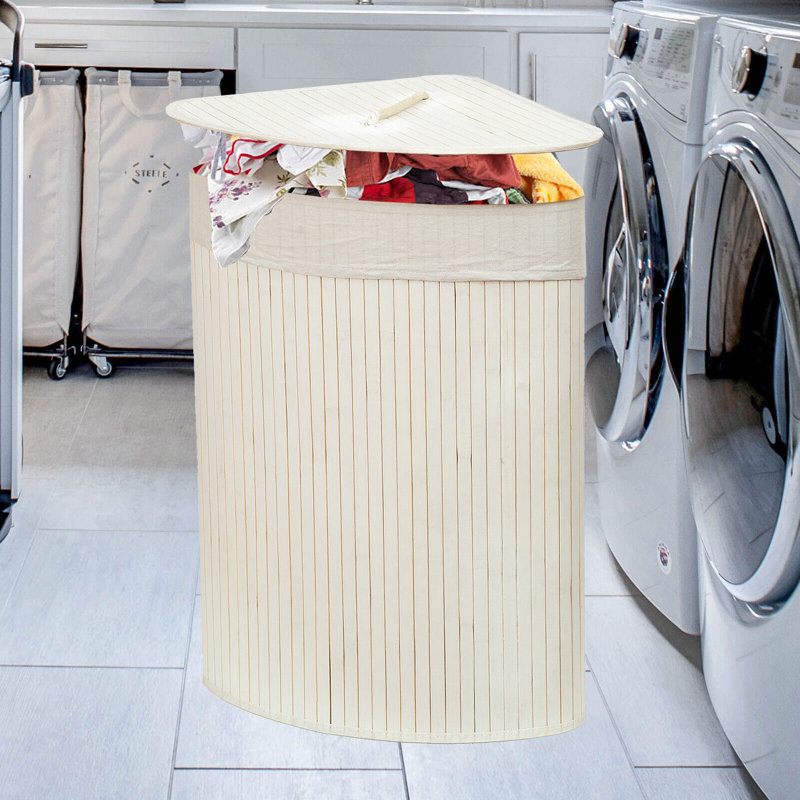 CORNER Natural Bamboo Laundry Basket-WHITE Bamboo Laundry Hamper with Handles, White