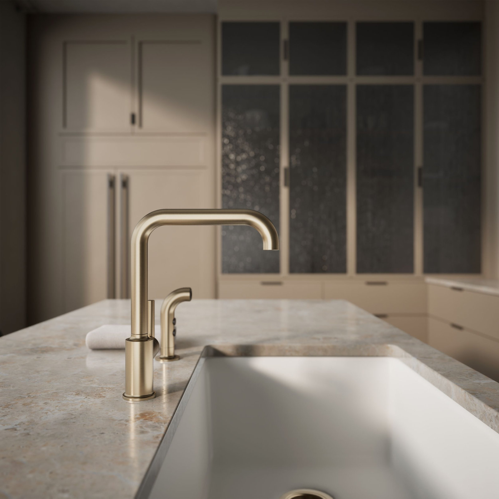 Purist Two-Hole Kitchen Sink Faucet with 8" Spout and Matching Finish Sidespray, Vibrant Brushed Bronze