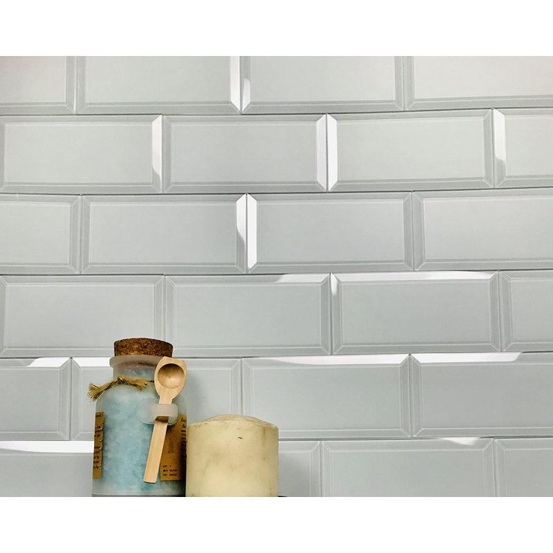 Carrelage mural de cuisine et de salle de bain en verre biseauté de qualité diamantée givré 3 po x 6 po Frosted Elegance