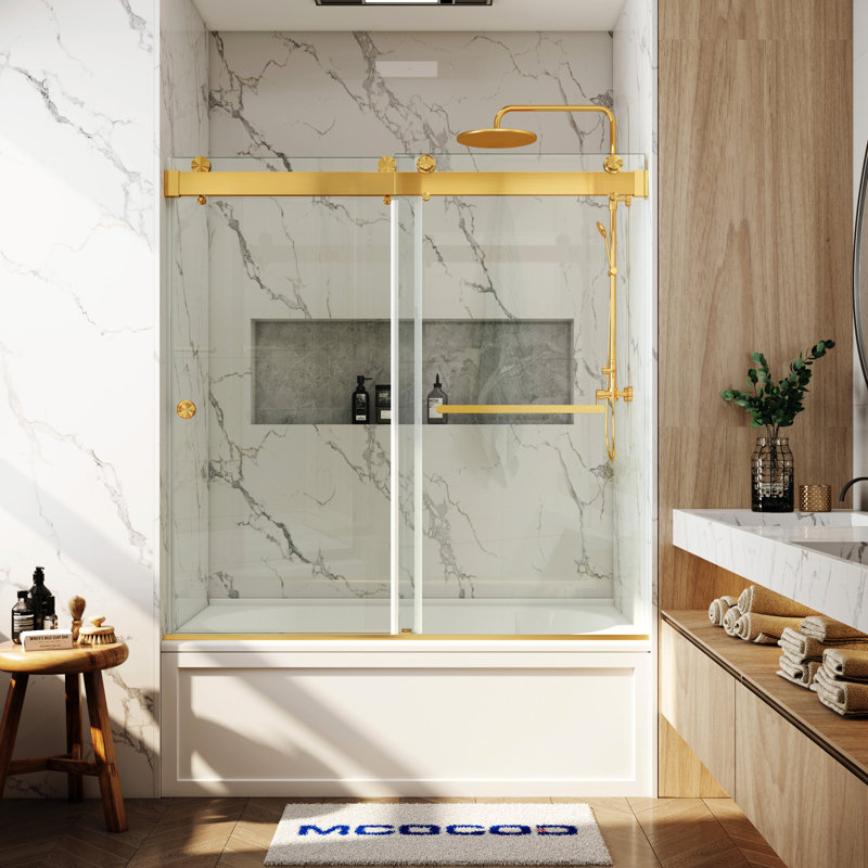 Porte de baignoire coulissante lisse sans cadre avec verre transparent de 3/8 po (10 mm) Opal Mirage MCOCOD l 56 à 60 po x H 66 po