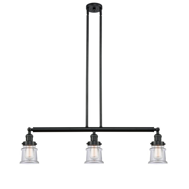 Leister 3 - Light Kitchen Island Pendant, Clear, Matte Black, LED