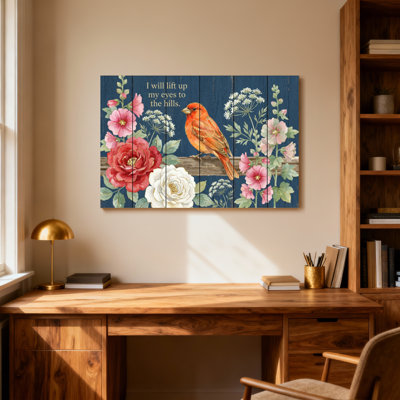 Text & Numbers Bird Flowers Wood Plank Art Print Design