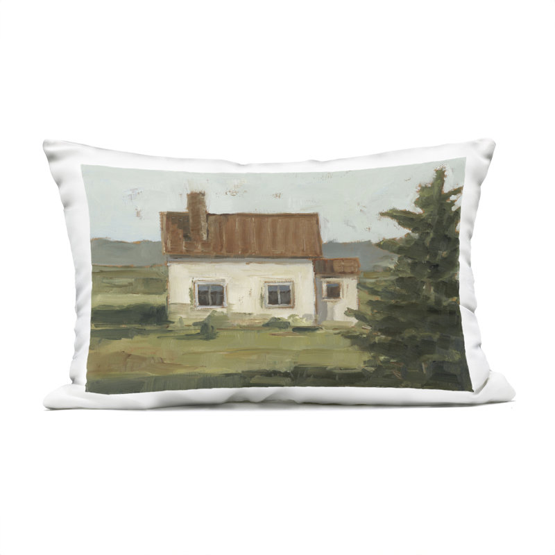 Oreiller d'extérieur imprimé Seclude Cottage View, design par Ethan Harper