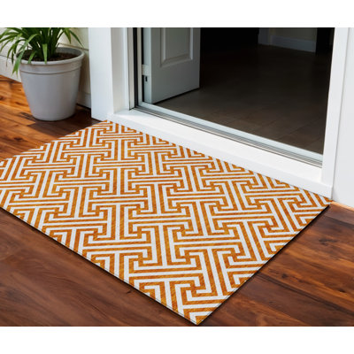 3' X 5' Ivory Geometric Washable Indoor Outdoor Area Rug