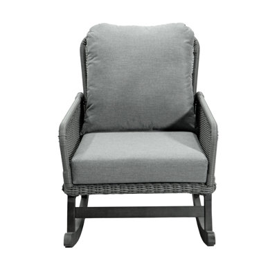 Chaise berçante moderne grise avec coussins de siège et fabrication en bois pour l'extérieur