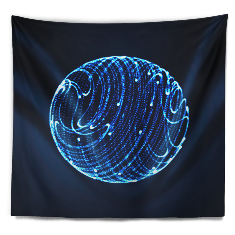 Tapisserie abstraite à particules bleues brillantes, H 32 po x l 39 po