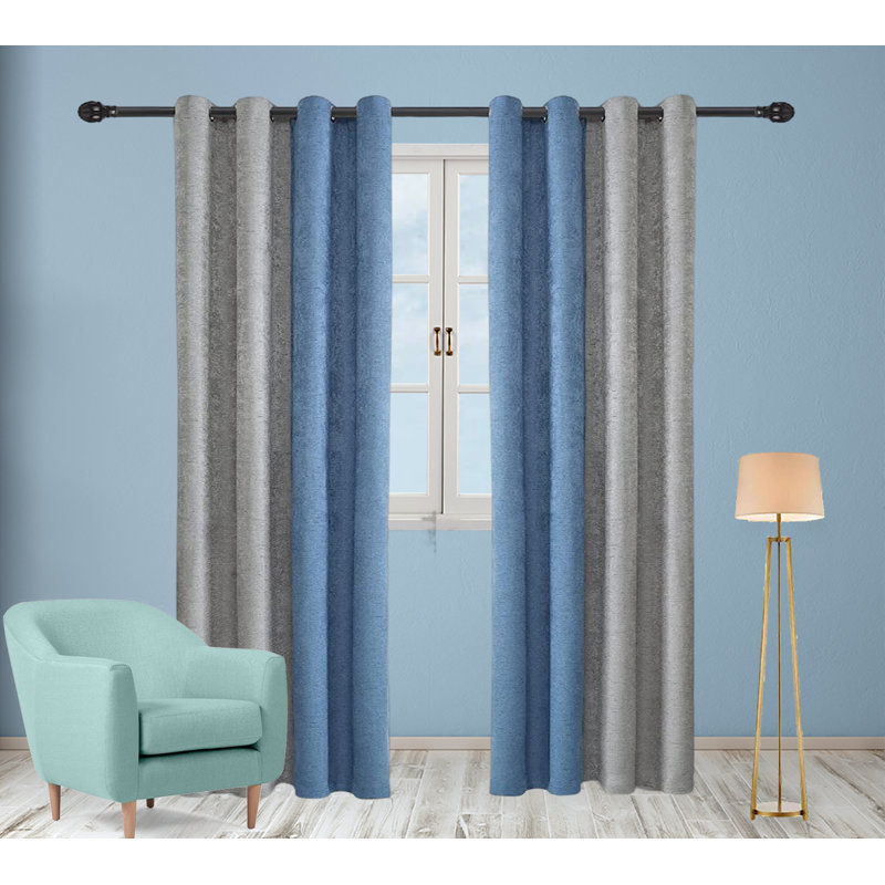 Rideau en polyester, L 52 po x L 84 po, Gris / bleu ciel
