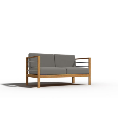 Joriene 3-Person Teak Outdoor Sofa with Sunbrella Dupione Cornsilk Cushion