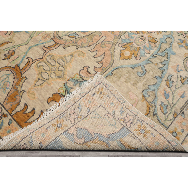 Tapis beige en laine noué à la main Oushak, Rectangulaire 8 pi x 10 pi