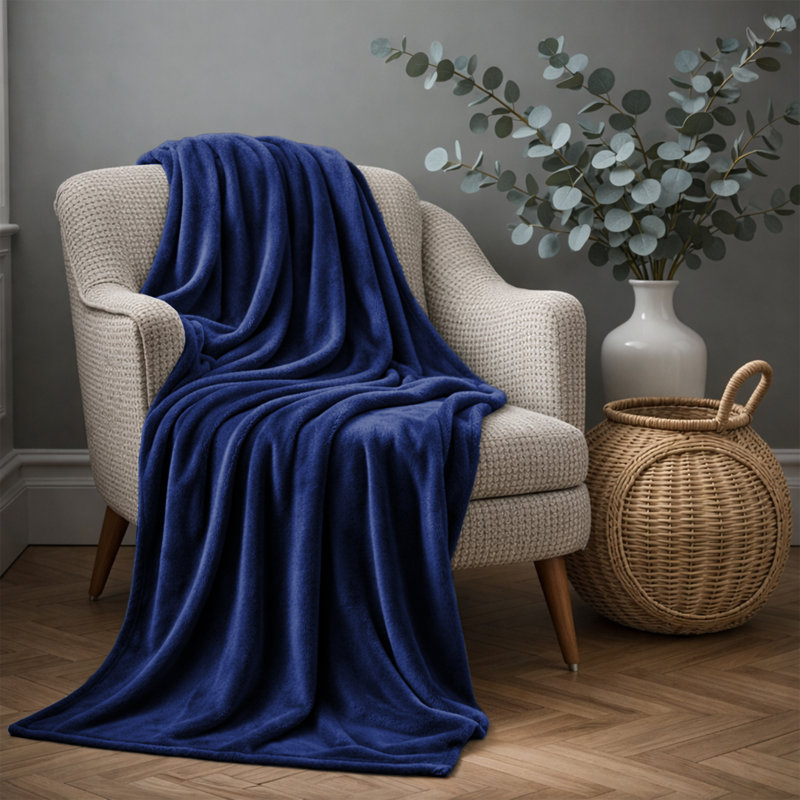 Jeté polaire en flanelle de luxe, Jeté (50 x 60), Marine