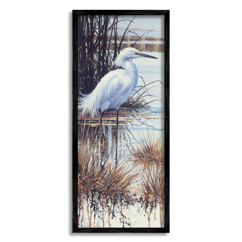 Aigrette avec éclaboussure moderne encadrée sur bois par Luke Buck, impression, Giclée encadrée noir minuit
