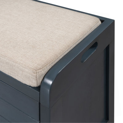 Storage Bench with Removable Basket and 2 Drawers, Fully Assembled Shoe Bench with Removable Cushion (Navy)