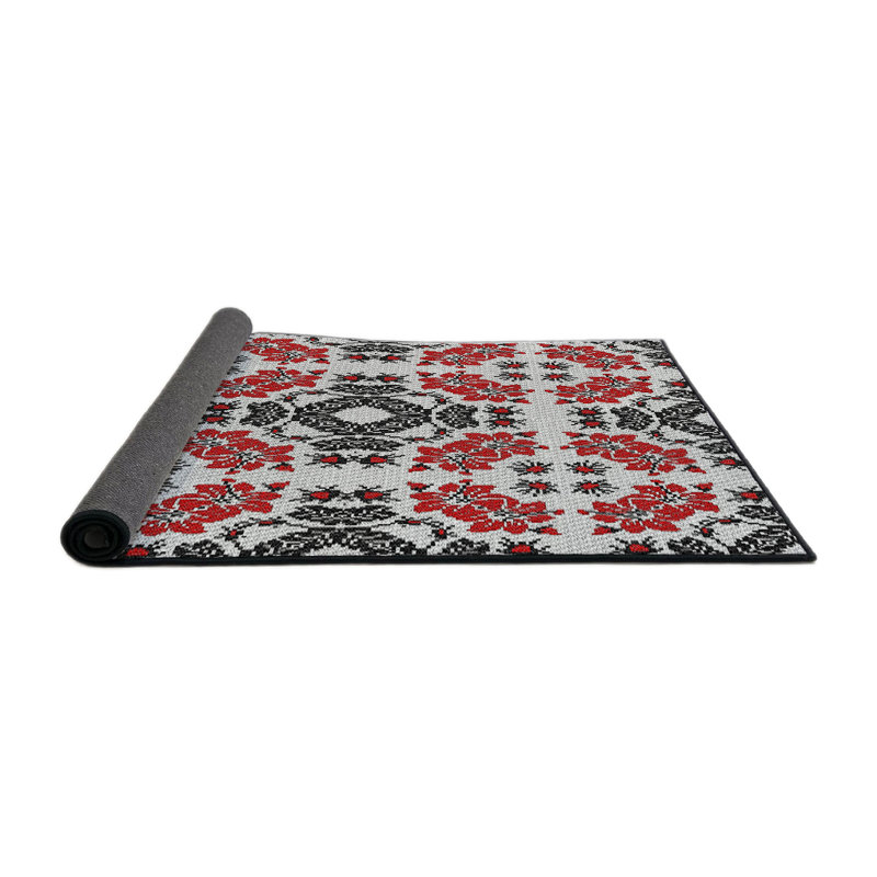 Tapis rouge/noir tissé à la machine, Carré 6 pi