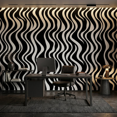 Papier peint abstrait noir et blanc Wavy