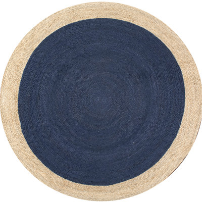 Giard Power Loom Bordered Jute Blue/Natural Rug