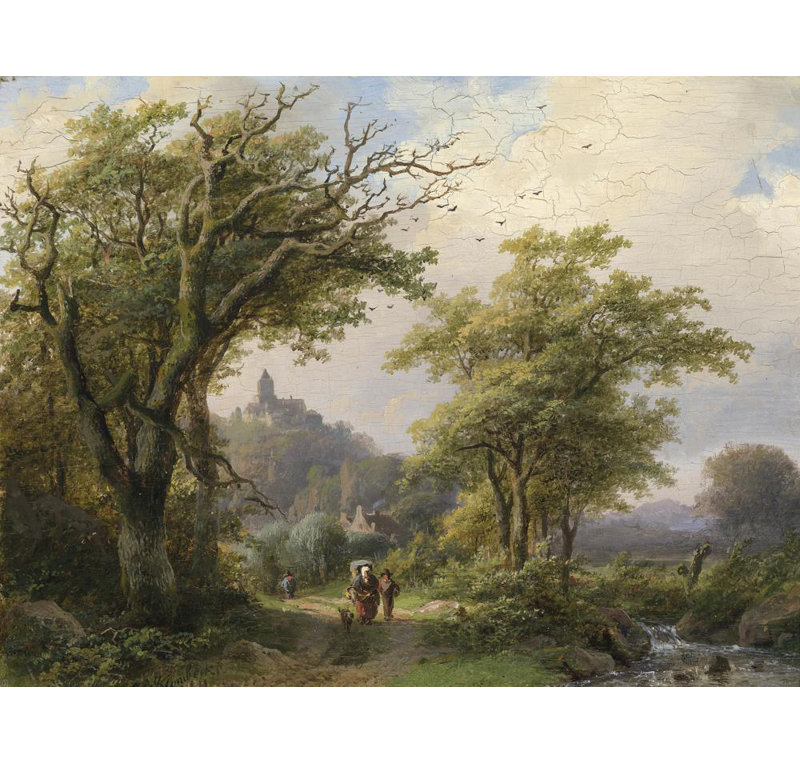 "Wanderer Am Bach" par Johann Bernhard Klombeck - Art sur toile tendue avec châssis, H 24 po x l 17 po