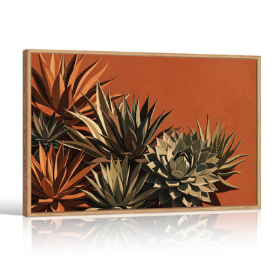 Toile d'agave verte et brune sur fond terre cuite, art mural