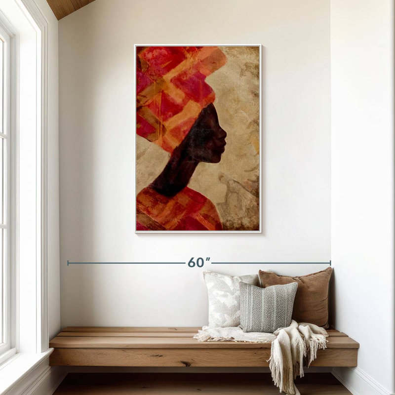 Femme noire africaine, 29 po x 43 po, Cadre flottant blanc