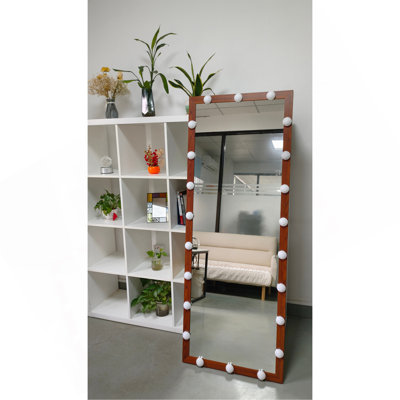 Hollywood Full Length Mirror With Lights Full Body Vanity Mirror With 3 Color Modes Wall Lighted  Standing Floor Mirror For Dressing Room Bedroom Hotel Touch Control Walnut 62.6"X23.3"