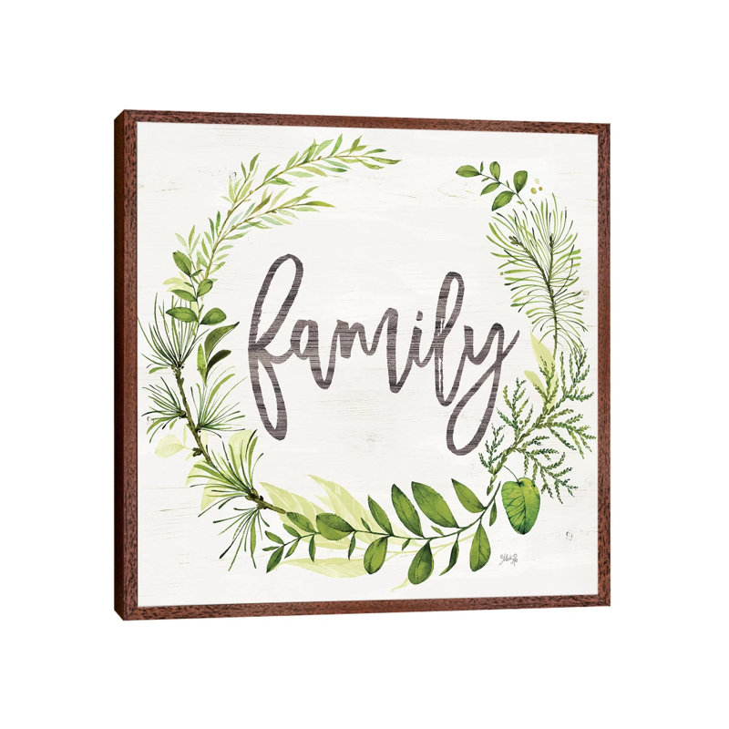Family Greenery Wreath by Marla Rae - Print on Canvas, 45.72cm H x 45.72cm W x 3.81cm D, Classic Brown Wood Floater Framed
