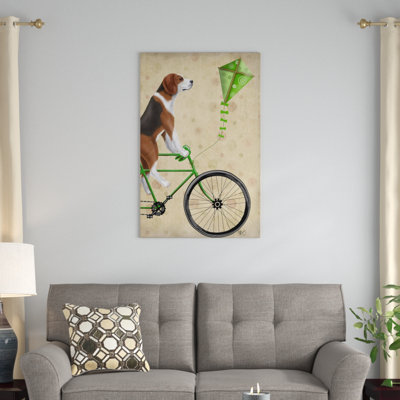Fab Funky 'Beagle on Bicycle' Print on Wrapped Canvas