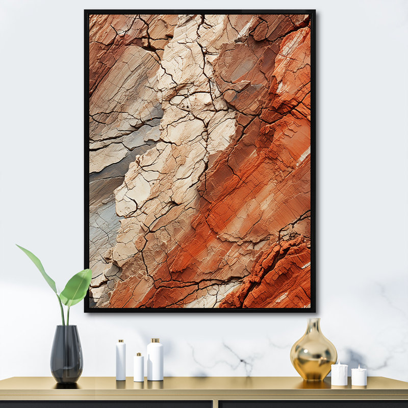 Earth Minimalist Fossils III - Abstract Collages, art mural, Cadre flottant noir, H 44 po x l 34 po x P 1,5 po