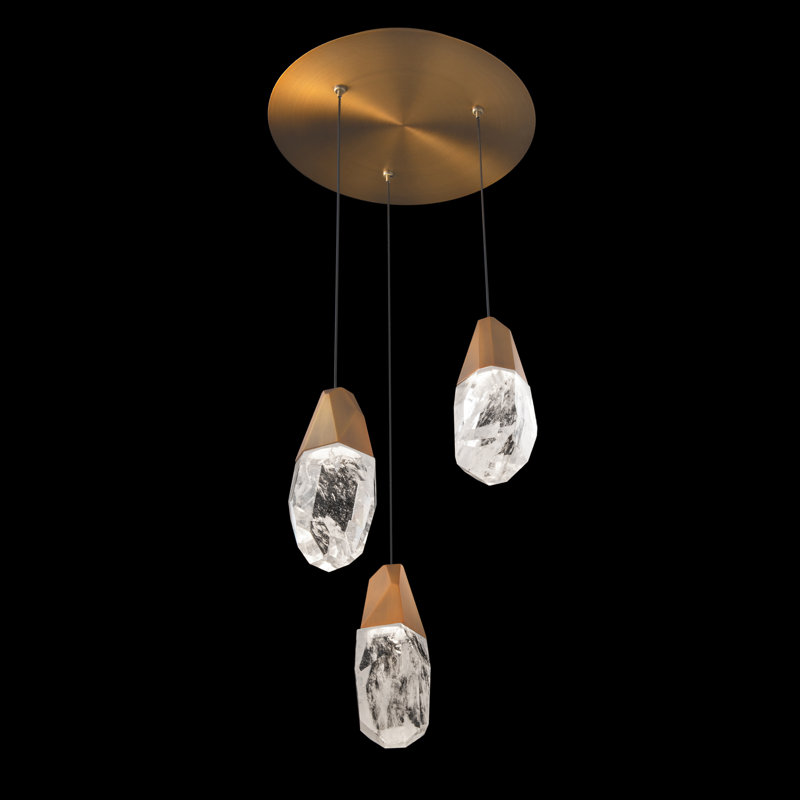 Martini 3 - Light LED Pendant, Aged Brass, Clear Optic Crystal