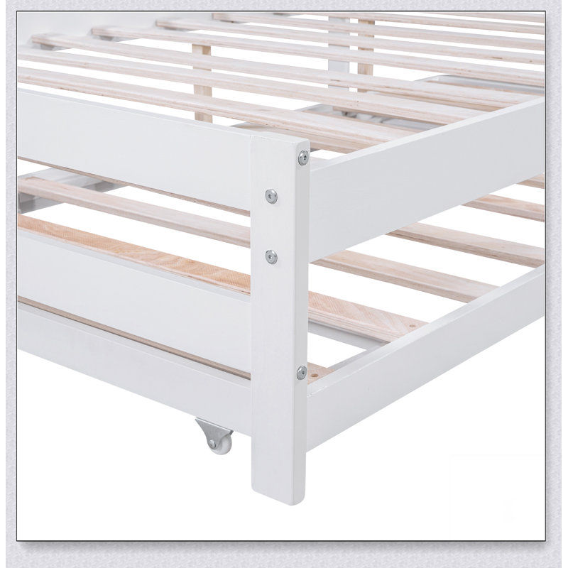 Lit plateforme tapissier avec lit gigogne et deux tiroirs, Blanc