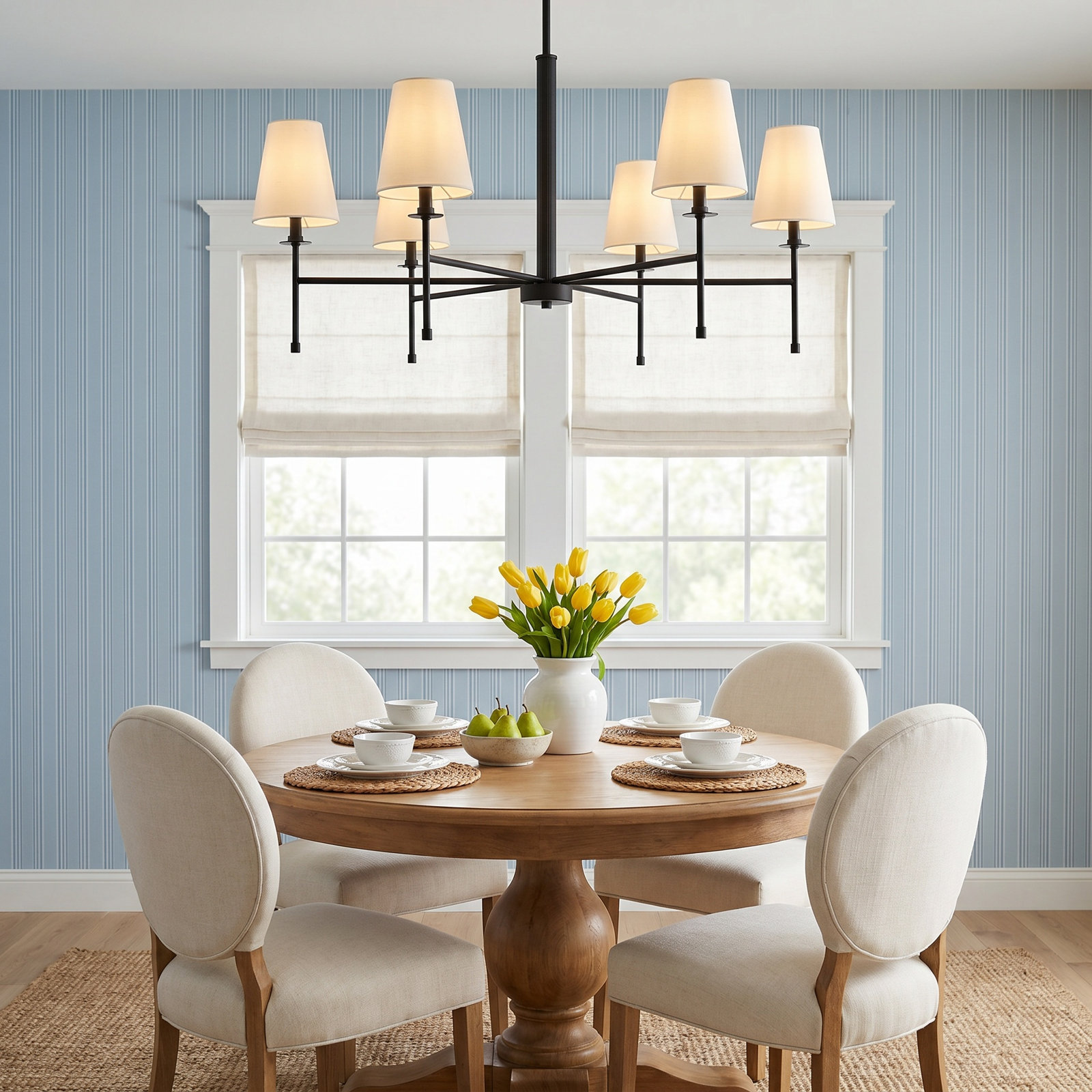 Modern 6-Light Chandelier with Shades, Matte Black