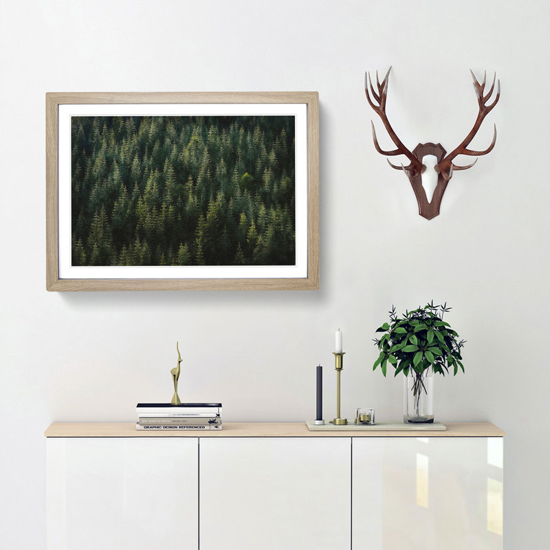 Beauty Of The Pine Tree Forest - Single Picture Frame Painting on MDF, 45cm H x 63cm W x 2cm D, Oak