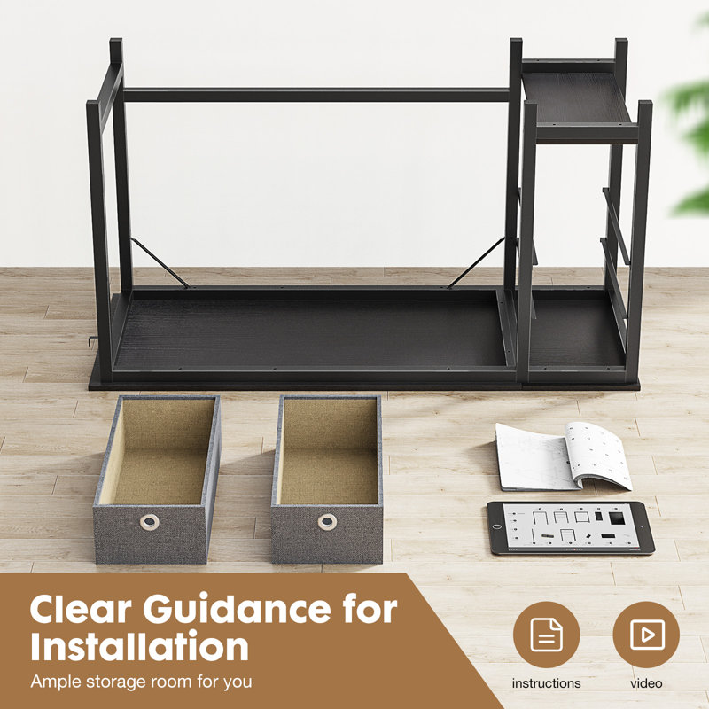 Computer Writing Desk Home Office PC Table with 2 Fabric Drawers, Headphone Hook, Black, 29.7" H x 40" W x 23.6" D