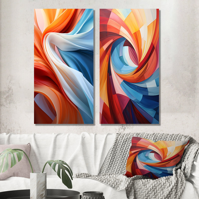 «Blue Brown Fractal Spiral», 2 pièces sur toile, Toile tendue, H 40 po x l 40 po