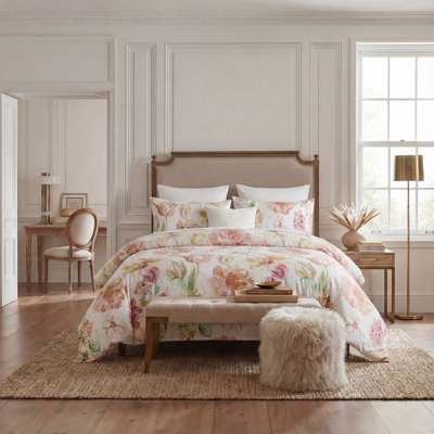 Ensemble de housse de couette 100% coton grand format - Literie florale aquarelle rose avec fermeture à glissière, housse d'édredon botanique douce et soyeuse 3 pièces avec 2 taies d'oreiller