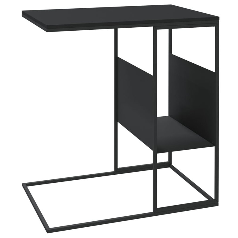 Adelay Solid Wood End Table with Storage, Black, Black