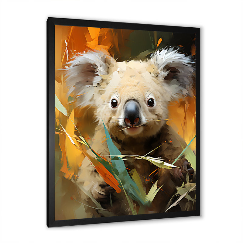 Koala Bush Retreat 1 - Koala Animal, art mural, Cadre simple noir, H 32 po x l 16 po x P 1 po