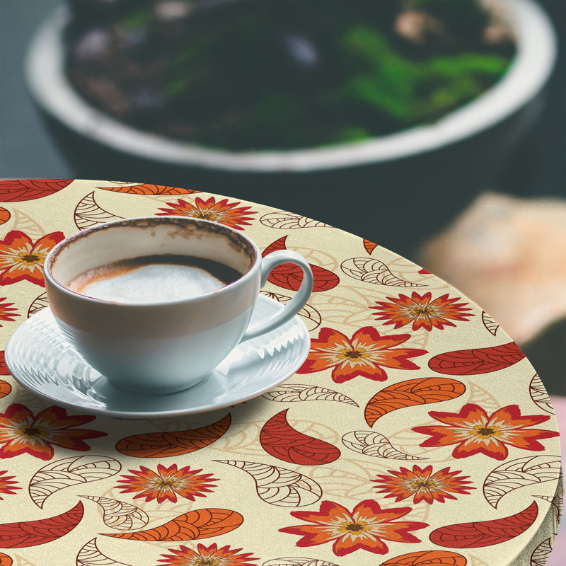 East Urban Home Orange Fitted Round Tablecloth Diameter Orange Red Peach, 51.97" Round