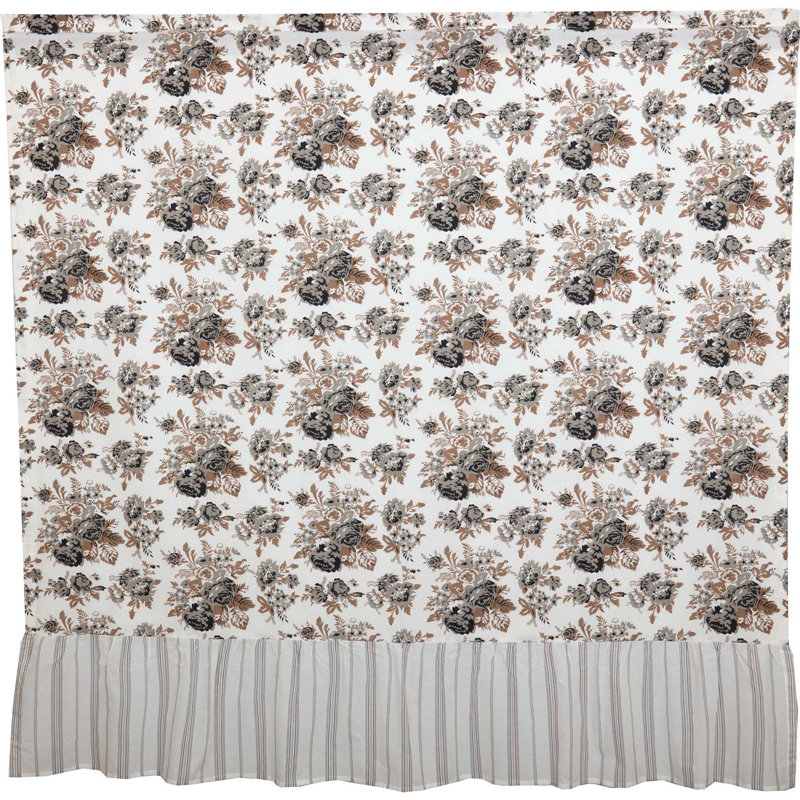 Annie Portabella Brown Floral Ruffled Farmhouse Shower Curtain 72x72