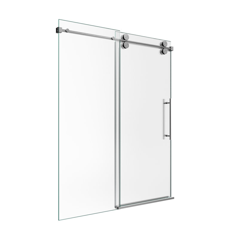 Porte de douche coulissante simple sans cadre l 56 à 60 po x H 72 po - verre trempé transparent de 5/16 po (8 mm), conception à dérivation avec finition chromée