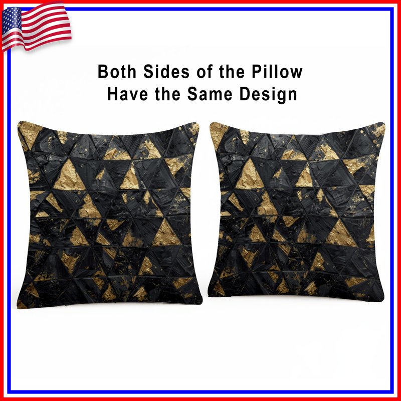 Black Gold Triangular Texture Double Sided Throw Pillows, 14 x 14 inches