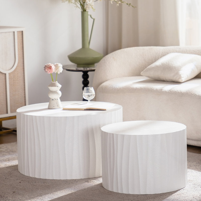 Ensemble de 2 tables basses rondes en bois gigognes pour le salon et la chambre à coucher, idéales pour un décor moderne et élégant