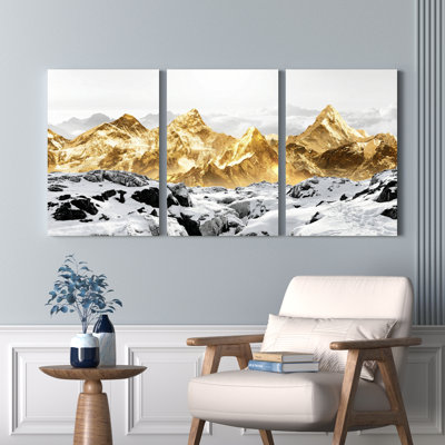 Ensemble de 3 tableaux sur toile représentant un paysage de montagnes dorées, pour la décoration du salon et de la chambre à coucher.