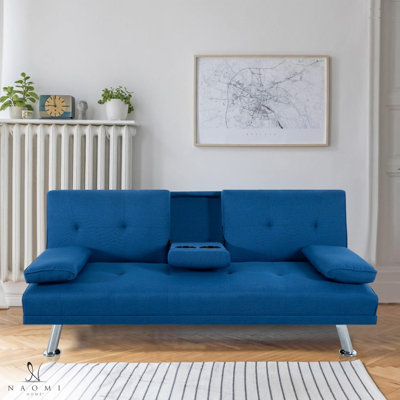 Canapé-lit futon avec accoudoirs, porte-gobelets et fonction inclinable, idéal pour les salons confortables
