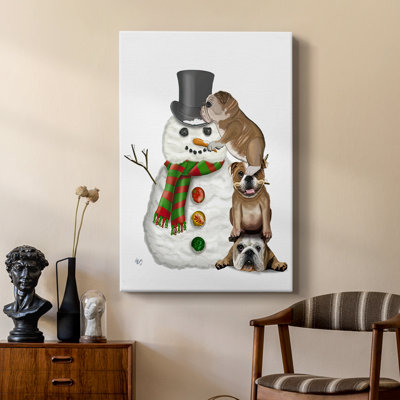 Bouledogue anglais de Noël - bonhomme de neige - galerie sur mesure
