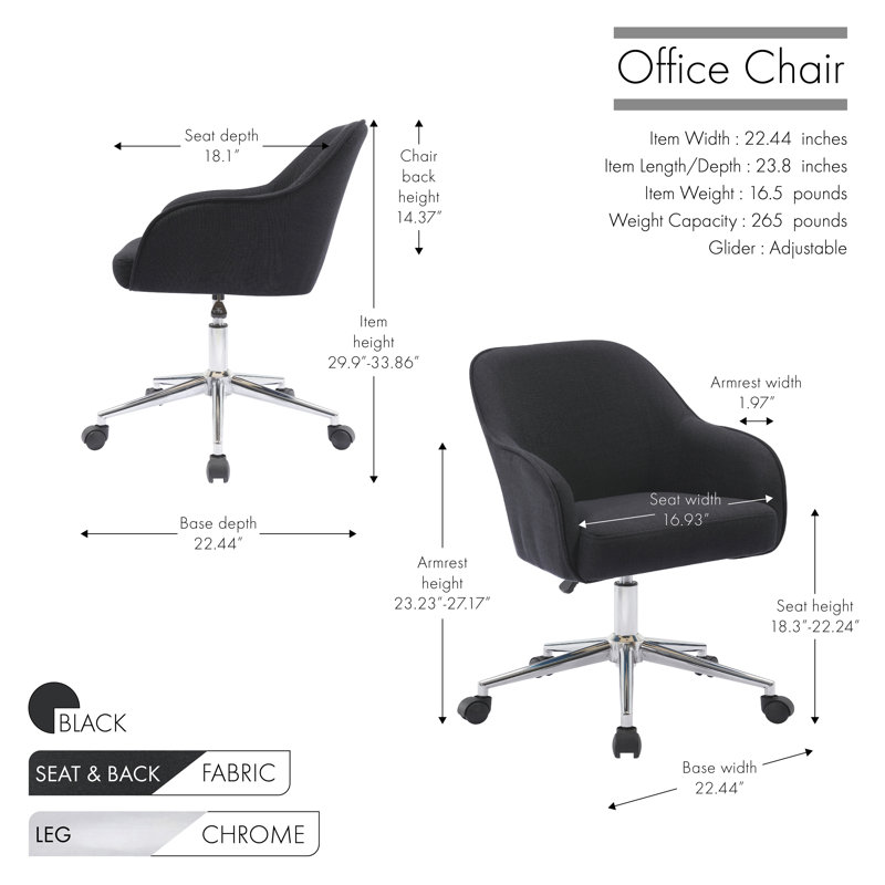 Amboy Fabric Office Chair with Chrome Base, Black