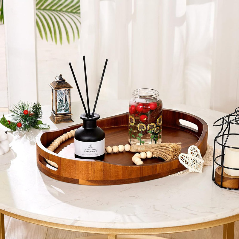 Wood Serving Tray With Handles, Decorative Tray For Coffee Table, Ottoman, Breakfast In Bed, And Home Decor