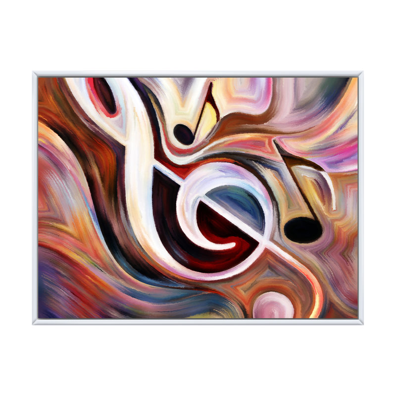 Reproduction de musique sur toile, symbole musical de clé de sol, Cadre flottant blanc, H 30 po x l 40 po