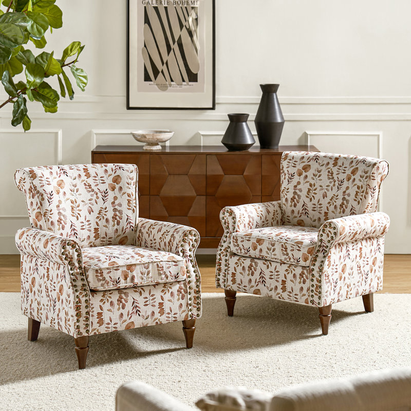 Fauteuil rembourré avec garniture cloutée l 30 po Asul, Polyester beige