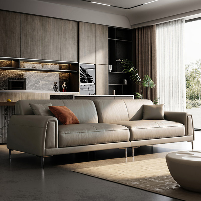 Gray Genuine Leather Modular Sofa