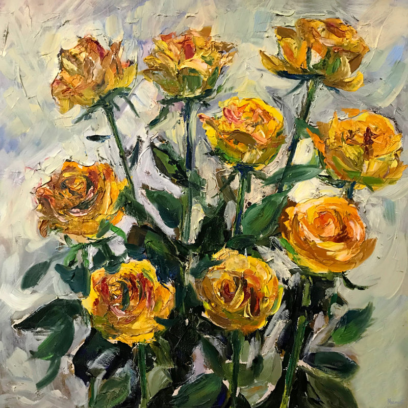 Summertime Roses - Wrapped Canvas Painting, 30cm H x 30cm W x 3.81cm D