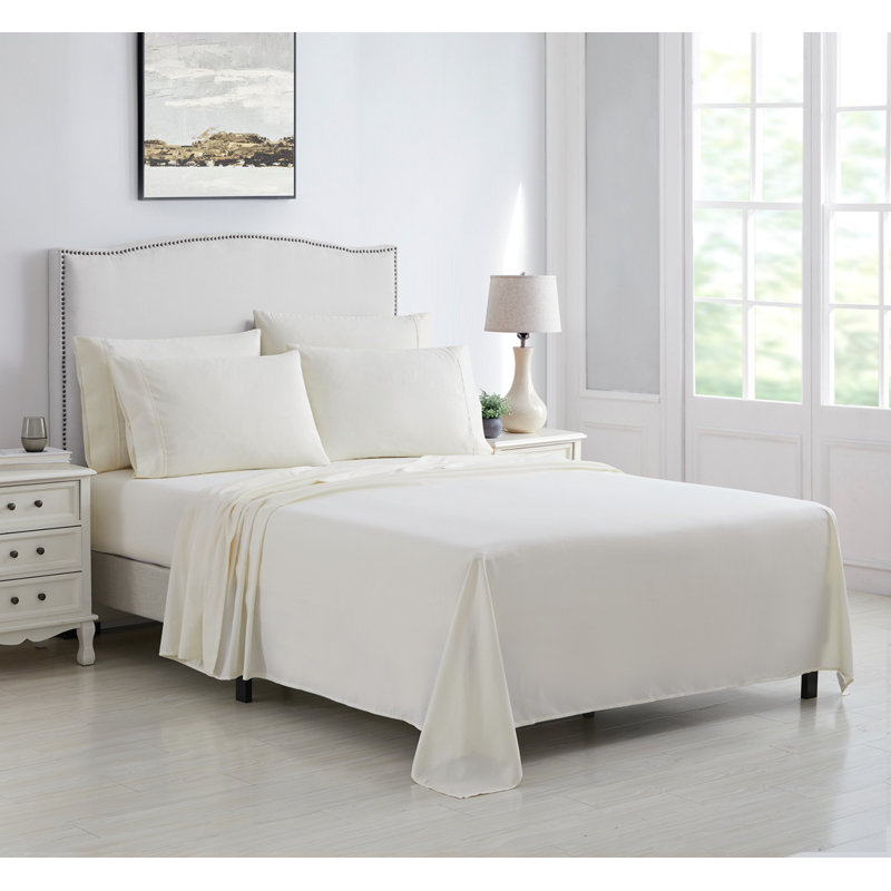 Ensemble de draps en microfibre brossée 6 pièces Kathy Ireland, Ivoire, Ensemble de draps pour grand lit + 1 drap-housse +